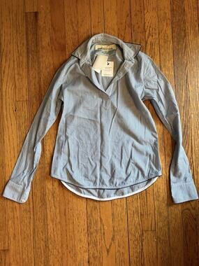 Tish Cox Peasant Tunic Blue White Striped Vneck Shirt Top Women’s Size XS